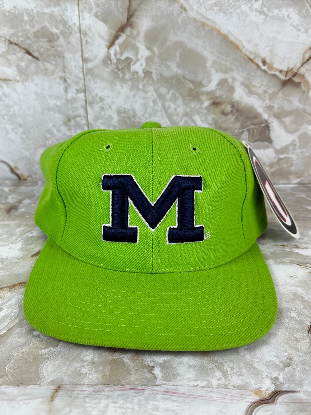 Vintage Michigan University Wolverines Strapback Wool Hat Neon Green NCAA